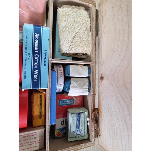 336 - 2x good quality vintage first aid boxes inc a metal Sanoid first aid box containing a variety of fir... 