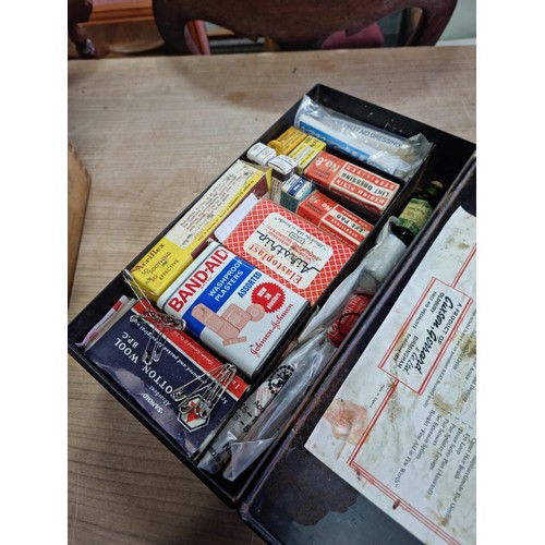 336 - 2x good quality vintage first aid boxes inc a metal Sanoid first aid box containing a variety of fir... 