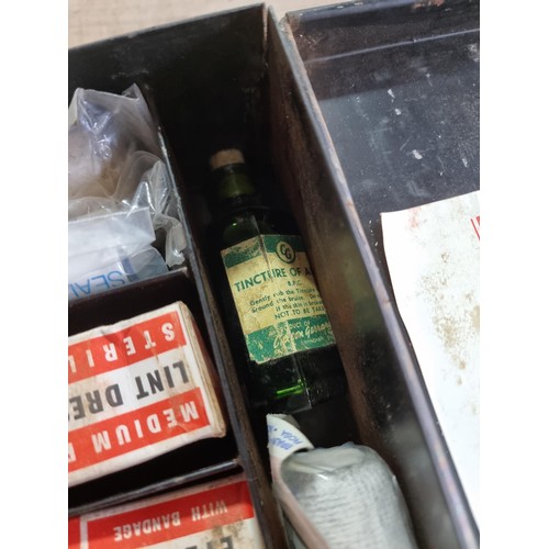 336 - 2x good quality vintage first aid boxes inc a metal Sanoid first aid box containing a variety of fir... 