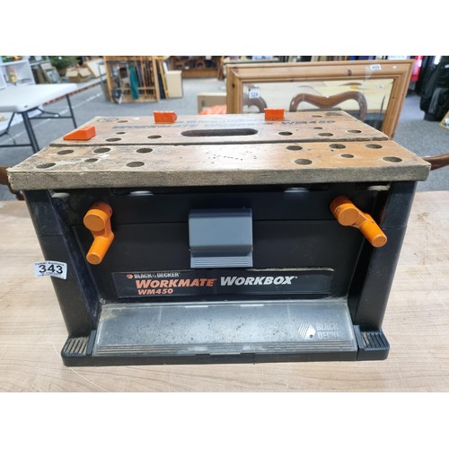 343 - Good quality Black & Decker Workmate Workbox WM450, with adjustable wooden top in overall good condi... 