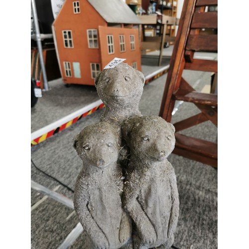 351 - Tall family group of 3 meerkats, in overall good condition cast in concrete, height of 77cm base dia... 