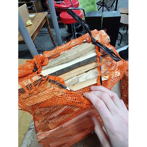 368 - Quantity of  3x bags of kindling wood in orange carrot bags, all full of seasoned wood