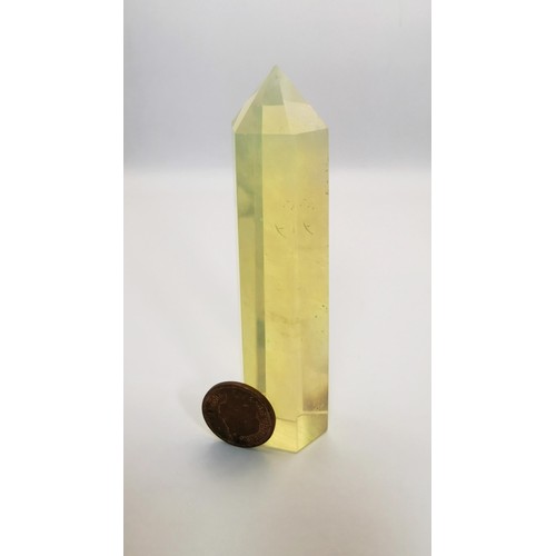 164 - Large opaline crystal tower measures 13cm tall, 3.3cm diameter at widest point. The opaline tower fe... 