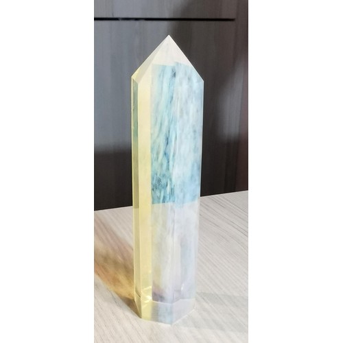 164 - Large opaline crystal tower measures 13cm tall, 3.3cm diameter at widest point. The opaline tower fe... 