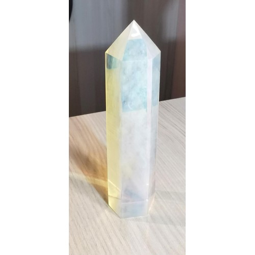 164 - Large opaline crystal tower measures 13cm tall, 3.3cm diameter at widest point. The opaline tower fe... 