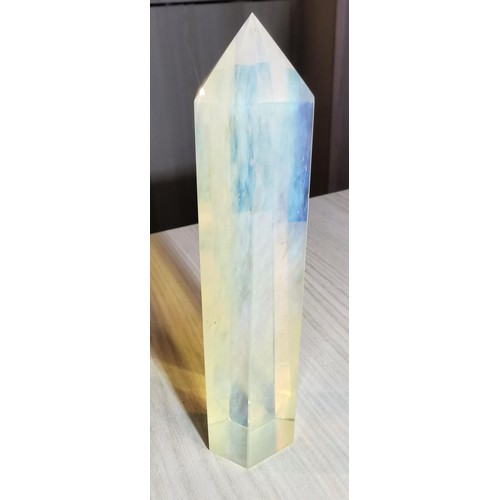 164 - Large opaline crystal tower measures 13cm tall, 3.3cm diameter at widest point. The opaline tower fe... 