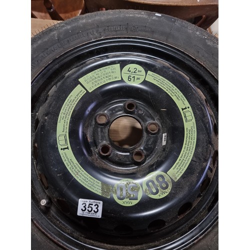 353 - Good quality space saver spare wheel by Continental size 125/90 R16 with a good tread.