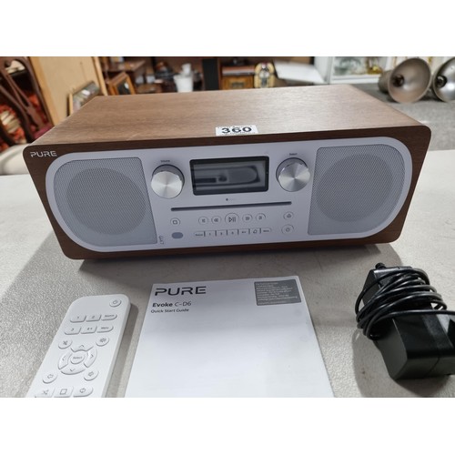 360 - Good quality Pure Evoke C-D6 Bluetooth DAB radio CD player complete with remote power cable and inst... 