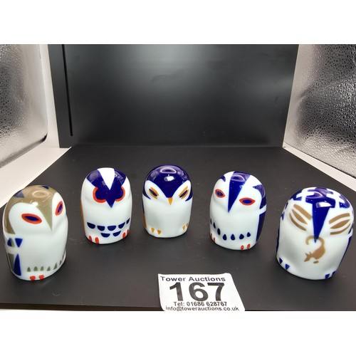 167 - A collection of 5x attractive owl figures by Sargadelos made in Spain along with a genuine Murano op... 