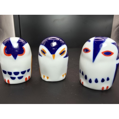 167 - A collection of 5x attractive owl figures by Sargadelos made in Spain along with a genuine Murano op... 