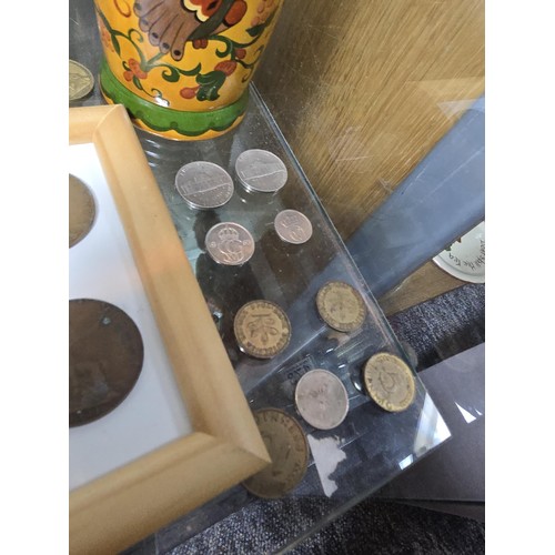 170 - A quantity of collectables to include various world coins, a framed coin set, a good quality hand pa... 