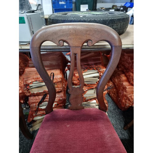 406 - Pair of Victorian Balloon back mahogany dining chairs with white padded seats along with a mahogany ... 