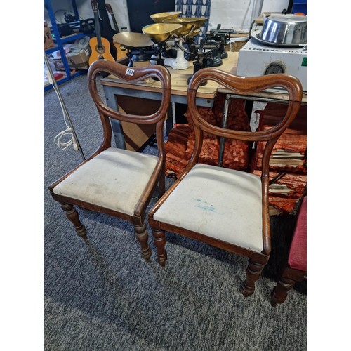 406 - Pair of Victorian Balloon back mahogany dining chairs with white padded seats along with a mahogany ... 