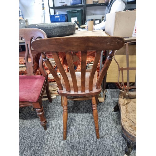 407 - Vintage solid elm slat back chair in good overall condition presenting good grain throughout standin... 