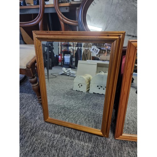 410 - 3x mirrors including a gilt framed bevel edged mirror, Pine framed mirror and a vintage mahogany fra... 