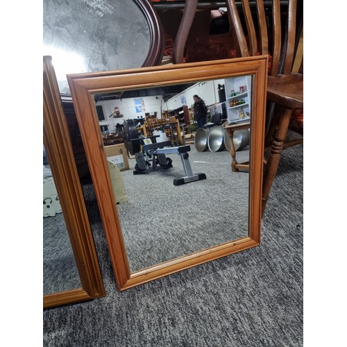 410 - 3x mirrors including a gilt framed bevel edged mirror, Pine framed mirror and a vintage mahogany fra... 