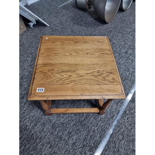 415 - Modern light oak square lamp table with good turned legs in good clean condition. height of 43cm x 5... 