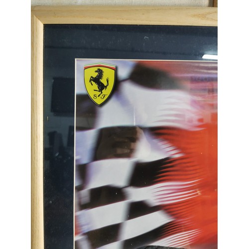 399 - Large framed and glazed print of 7x World Champion Michael Schumacher in a Ferrari Formula One Car w... 