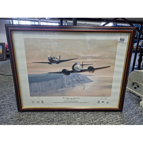 400 - 2x framed and glazed pictures inc a Cargo Plane flying in a sunset signed lower right 