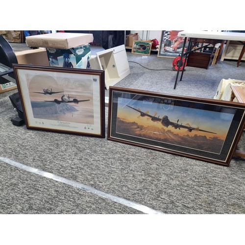 400 - 2x framed and glazed pictures inc a Cargo Plane flying in a sunset signed lower right 