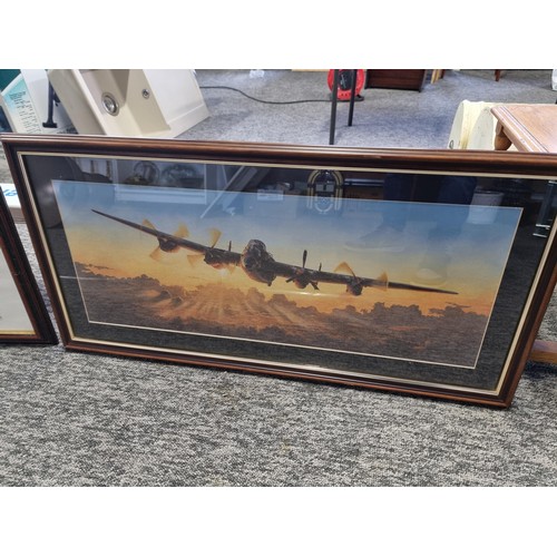 400 - 2x framed and glazed pictures inc a Cargo Plane flying in a sunset signed lower right 