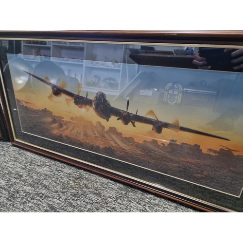 400 - 2x framed and glazed pictures inc a Cargo Plane flying in a sunset signed lower right 