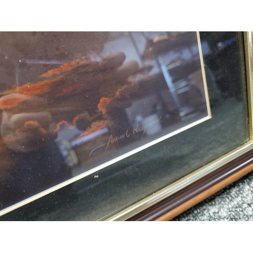 400 - 2x framed and glazed pictures inc a Cargo Plane flying in a sunset signed lower right 