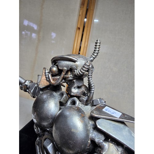 282 - A handmade very impressive metal art sculpture (29cm high) completely made from nuts and bolts spark... 