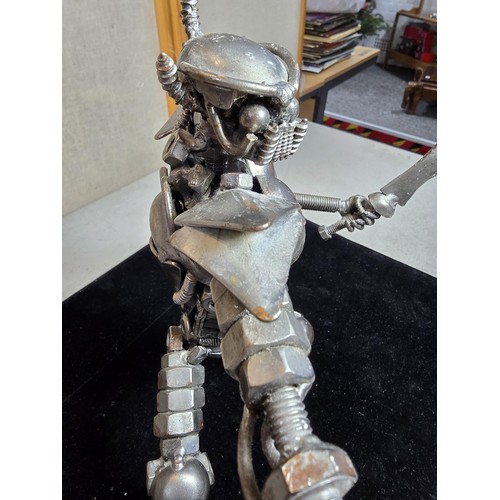 282 - A handmade very impressive metal art sculpture (29cm high) completely made from nuts and bolts spark... 