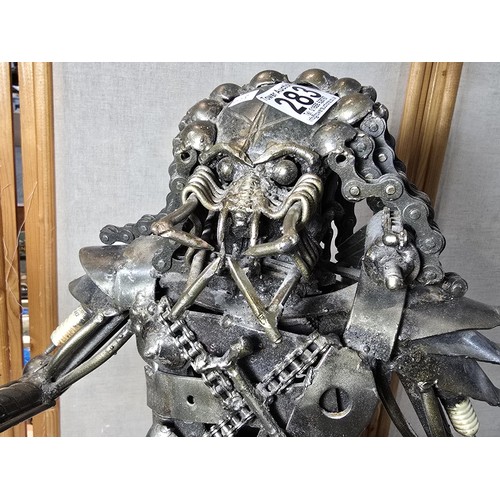 283 - A large and impressive handmade metal art sculpture of The Predator (49cm high) completely made from... 