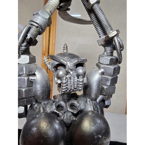 285 - A handmade very impressive metal art sculpture (36cm high) completely made from nuts and bolts spark... 