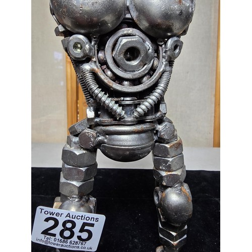 285 - A handmade very impressive metal art sculpture (36cm high) completely made from nuts and bolts spark... 