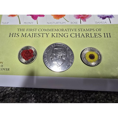 274 - The Westminster the first commemorative stamps of King Charles III coin cover featuring a  £5 coin a... 