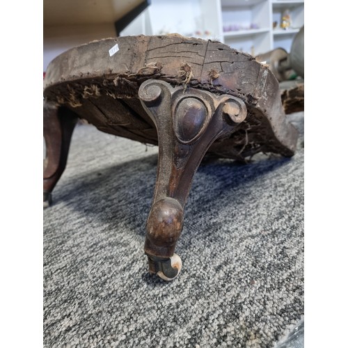 408 - Antique iron back walnut chair with original hessian seat base with springs underneath, standing on ... 