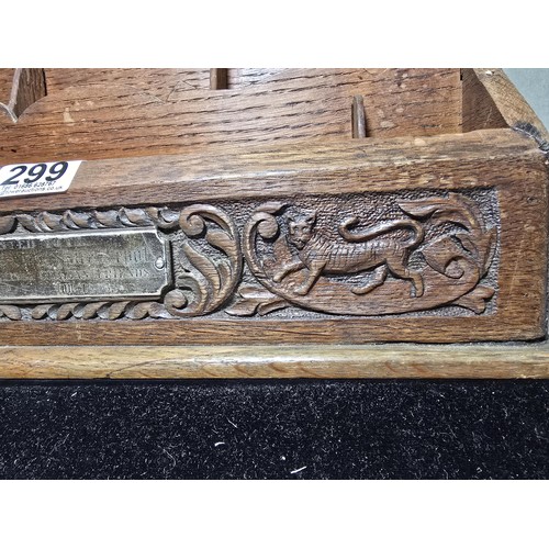 299 - A stunning beautifully carved antique wooden military stationery box / letter rack with a large hall... 