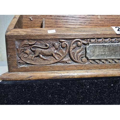 299 - A stunning beautifully carved antique wooden military stationery box / letter rack with a large hall... 