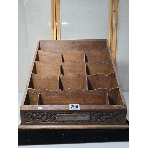 299 - A stunning beautifully carved antique wooden military stationery box / letter rack with a large hall... 