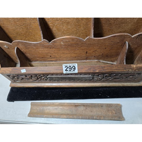 299 - A stunning beautifully carved antique wooden military stationery box / letter rack with a large hall... 