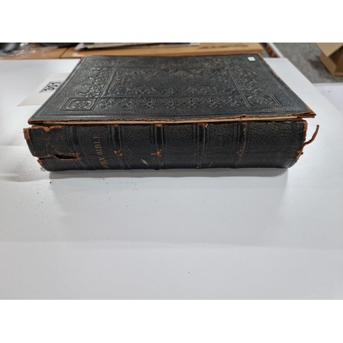 301 - Good antique Family Holy Bible dated 1865 featuring hand written notes on the first two pages relati... 