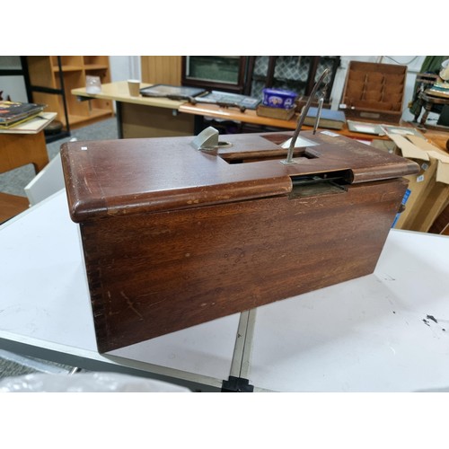 304 - Impressive large antique mahogany cash register by Gledhill Halifax, the lid lifts up to reveal the ... 