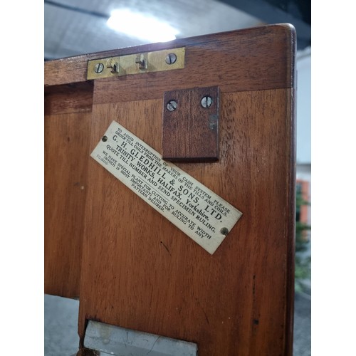 304 - Impressive large antique mahogany cash register by Gledhill Halifax, the lid lifts up to reveal the ... 