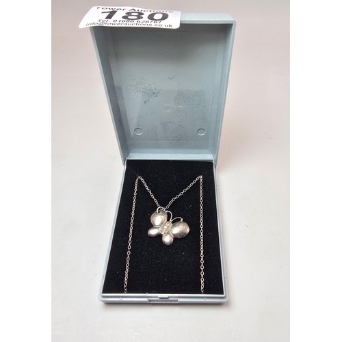 224 - A pretty 925 silver butterfly pendant inset with sparkly CZ stones on a 16