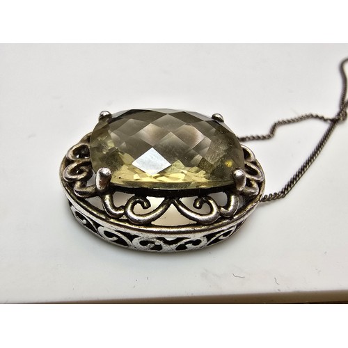 230B - A very good quality vintage 925 silver statement pendant inset with a huge 10ct natural citrine face... 