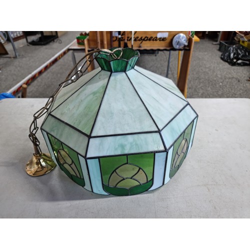 8 - A very good quality bespoke handmade Tiffany style light green and marble effect ceiling shade, the ... 