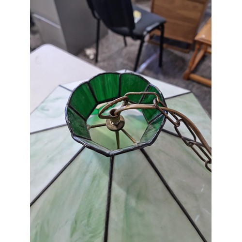 8 - A very good quality bespoke handmade Tiffany style light green and marble effect ceiling shade, the ... 