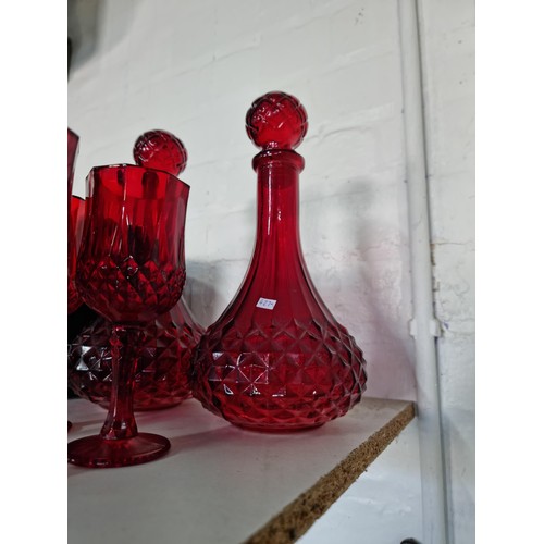 9 - Quantity of collectables inc a ruby glass set of two decanters and 4x glasses along with a large pla... 