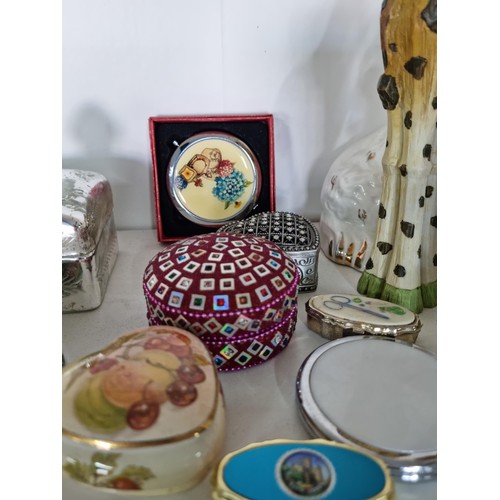 13 - Shelf full of collectables inc a collection of 19x trinket boxes in ceramic glass and metal inc a 19... 