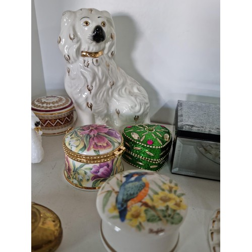 13 - Shelf full of collectables inc a collection of 19x trinket boxes in ceramic glass and metal inc a 19... 