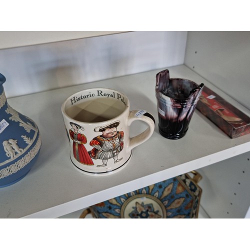 14 - 2x shelves full of collectables inc a, Henry Rogers Sons & Co of Sheffiled, imari butter / cheese di... 