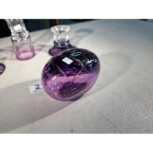 21 - 4x pieces of Jane Charles amethyst and clear glass  art glass pieces to include 2x candlesticks each... 